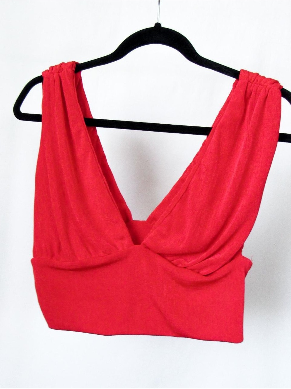 Women's Red Draped Deep-V Crop Top